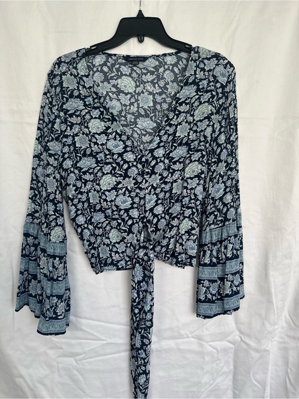 American Eagle Outfitters Navy Floral Tie-Front Blouse